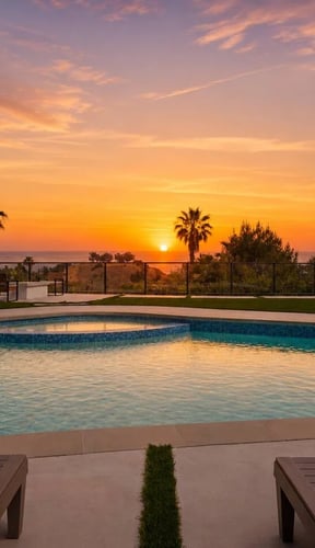 Backyard pool and terrace of a Southern California rental home